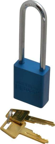 American Lock - Keyed Alike Conductive Lockout Padlock - 3" Shackle Clearance, 1/4" Shackle Diam, 1.8" Body Height x 1-1/2" Body Width, Blue, 5 Pins - Caliber Tooling