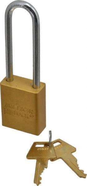 American Lock - Keyed Alike Conductive Lockout Padlock - 3" Shackle Clearance, 1/4" Shackle Diam, 1.8" Body Height x 1-1/2" Body Width, Yellow, 5 Pins - Caliber Tooling