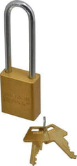 American Lock - Keyed Alike Conductive Lockout Padlock - 3" Shackle Clearance, 1/4" Shackle Diam, 1.8" Body Height x 1-1/2" Body Width, Yellow, 5 Pins - Caliber Tooling