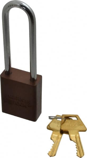 American Lock - Keyed Different Conductive Lockout Padlock - 3" Shackle Clearance, 1/4" Shackle Diam, 1.8" Body Height x 1-1/2" Body Width, Brown, 5 Pins - Caliber Tooling