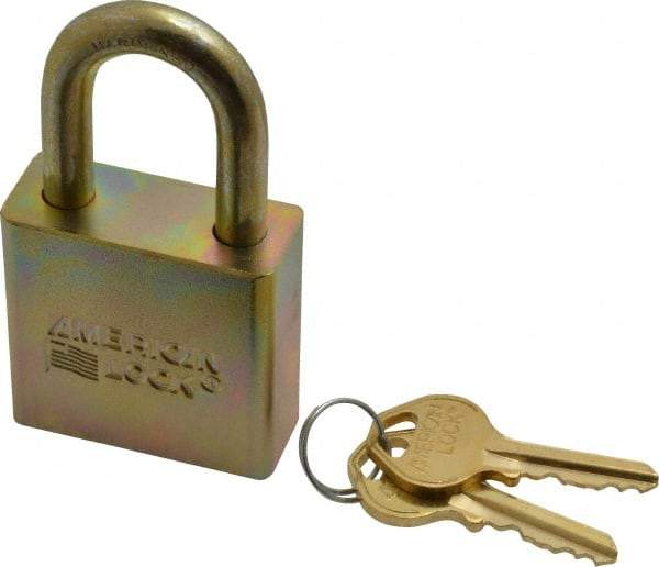 American Lock - 1-1/16" Shackle Clearance, Keyed Alike A5200GLN Padlock - 5/16" Shackle Diam, Steel, with Solid Steel Finish - Caliber Tooling