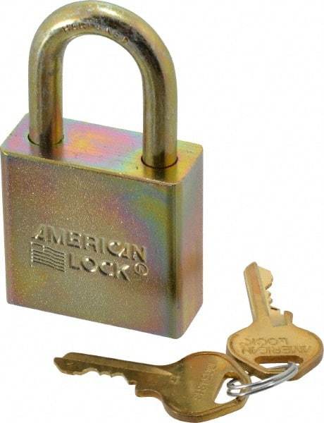 American Lock - 1-1/8" Shackle Clearance, Keyed Alike A5200GLN Padlock - 5/16" Shackle Diam, Steel, with Solid Steel Finish - Caliber Tooling