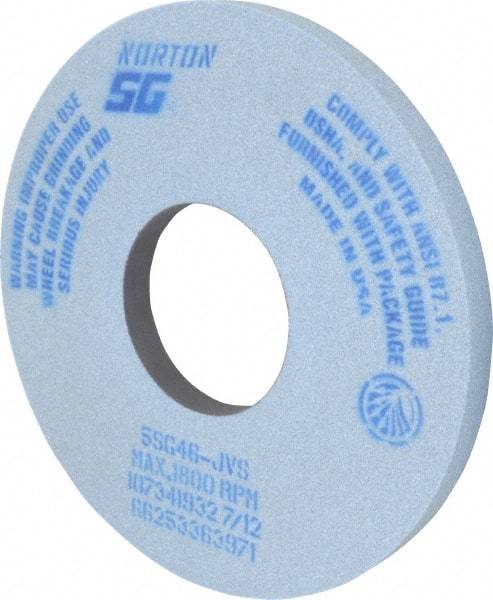 Norton - 14" Diam x 5" Hole x 1" Thick, J Hardness, 46 Grit Surface Grinding Wheel - Ceramic, Type 1, Coarse Grade, 1,800 Max RPM, Vitrified Bond, No Recess - Caliber Tooling