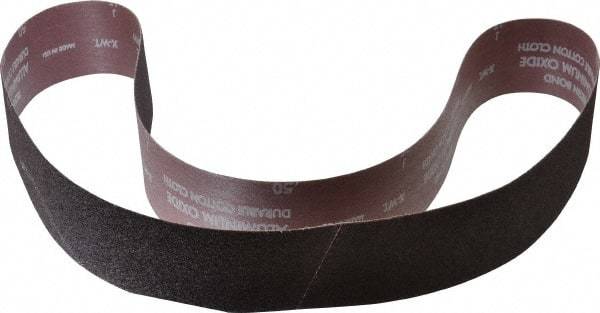 Norton - 2-1/2" Wide x 60" OAL, 50 Grit, Aluminum Oxide Abrasive Belt - Aluminum Oxide, Coarse, Coated, X Weighted Cloth Backing, Series R228 - Caliber Tooling