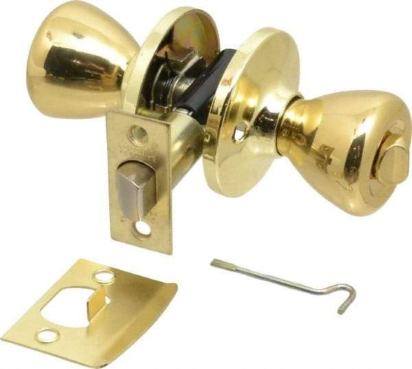 Value Collection - Bright Brass Privacy Knob Lockset - 2-3/8" Back Set, 5-Pin Brass Tumbler Cylinder - Caliber Tooling