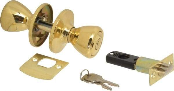 Value Collection - Bright Brass Entry Knob Lockset - 2-3/8" Back Set, 5-Pin Brass Tumbler Cylinder - Caliber Tooling