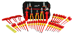 48 Piece - Insulated Tool Set with Pliers; Cutters; Nut Drivers; Screwdrivers; T Handles; Knife & Ruler in Tool Box - Caliber Tooling