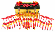 80 Piece - Insulated Tool Set with Pliers; Cutters; Nut Drivers; Screwdrivers; T Handles; Knife; Sockets & 3/8" Drive Ratchet w/Extension; Adjustable Wrench; Ruler - Caliber Tooling