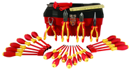 25 Piece - Insulated Tool Set with Pliers; Cutters; Ruler; Knife; Slotted; Phillips; Square & Terminal Block Screwdrivers; Nut Drivers in Tool Box - Caliber Tooling