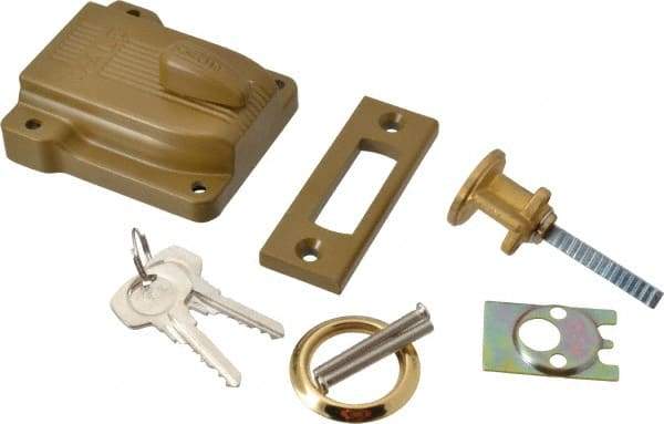 Yale - 1-1/8 to 2-1/4" Door Thickness, Brass Lacquer Finish, 112F Rimlock Deadbolt - Rim Cylinder - Caliber Tooling