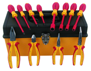 12 Piece - Insulated Pliers; Cutters; Slotted & Phillips Screwdrivers; Nut Drivers in Tool Box - Caliber Tooling