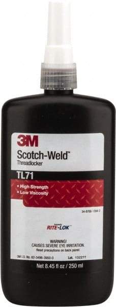 3M - 250 mL, Red, High Strength Liquid Threadlocker - Series TL71, 24 hr Full Cure Time, Hand Tool, Heat Removal - Caliber Tooling