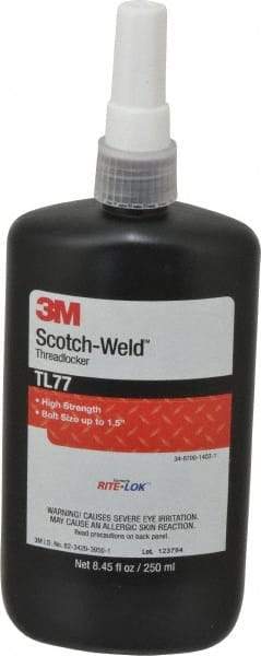 3M - 250 mL, Red, High Strength Liquid Threadlocker - Series TL77, 24 hr Full Cure Time, Hand Tool, Heat Removal - Caliber Tooling