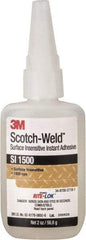 3M - 2 oz Bottle Clear Instant Adhesive - Series SI1500, 5 to 60 sec Working Time, 24 hr Full Cure Time, Bonds to Cardboard, Ceramic, Fabric, Fiberglass, Foam, Glass, Leather, Metal, Paper, Plastic, Rubber, Vinyl & Wood - Caliber Tooling