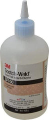 3M - 1 Lb Bottle Clear Instant Adhesive - Series SF100, 3 to 30 sec Working Time, 24 hr Full Cure Time, Bonds to Cardboard, Ceramic, Fabric, Fiberglass, Foam, Glass, Leather, Metal, Paper, Plastic, Rubber, Vinyl & Wood - Caliber Tooling