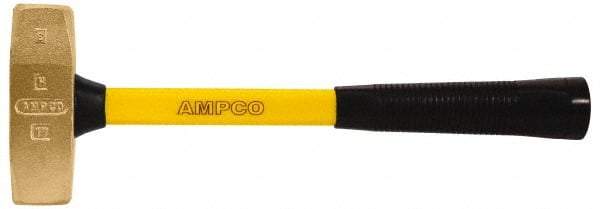 Ampco - 3 Lb Aluminum Bronze Nonsparking Double Face Engineer's Hammer - 15" OAL, Fiberglass Handle - Caliber Tooling