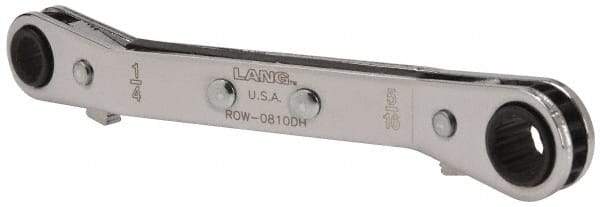 Lang - 1/4" x 5/16" 12 Point Reversible Ratcheting Offset Box Wrench - Double End, 4-1/4" OAL, Steel, 25° Offset - Caliber Tooling