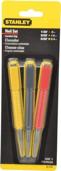 Stanley - 3 Piece, 1/32 to 3/32", Nail Punch Set - Comes in Carded - Caliber Tooling