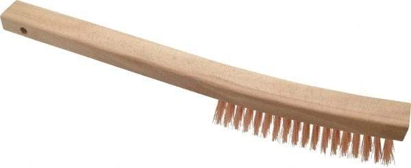 Ampco - 4 Rows x 19 Columns Bronze Curve-Handle Wire Brush - 13-3/4" OAL, 1-1/8" Trim Length, Wood Curved Handle - Caliber Tooling