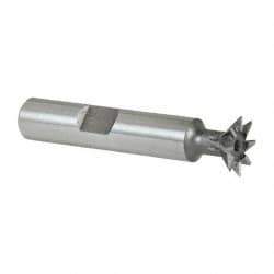 Keo - 1/2" Diam x 1/8" Width of Cut, 45° Included Angle, High Speed Steel Dovetail Cutter - 3/8" Shank Diam, 1-11/16" Shank Length, 2-1/8" Overall Length, Weldon Flat, Uncoated - Caliber Tooling