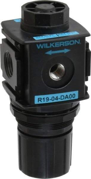 Wilkerson - 1/2 NPT Port, Zinc Common-P1 Regulator - 3 to 60 psi Range, 300 Max psi Supply Pressure, 1/4" Gauge Port Thread, 2.36" Wide x 5.4" High - Caliber Tooling