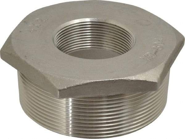 Merit Brass - 4 x 2" Grade 304 Stainless Steel Pipe Hex Bushing - MNPT x FNPT End Connections, 150 psi - Caliber Tooling