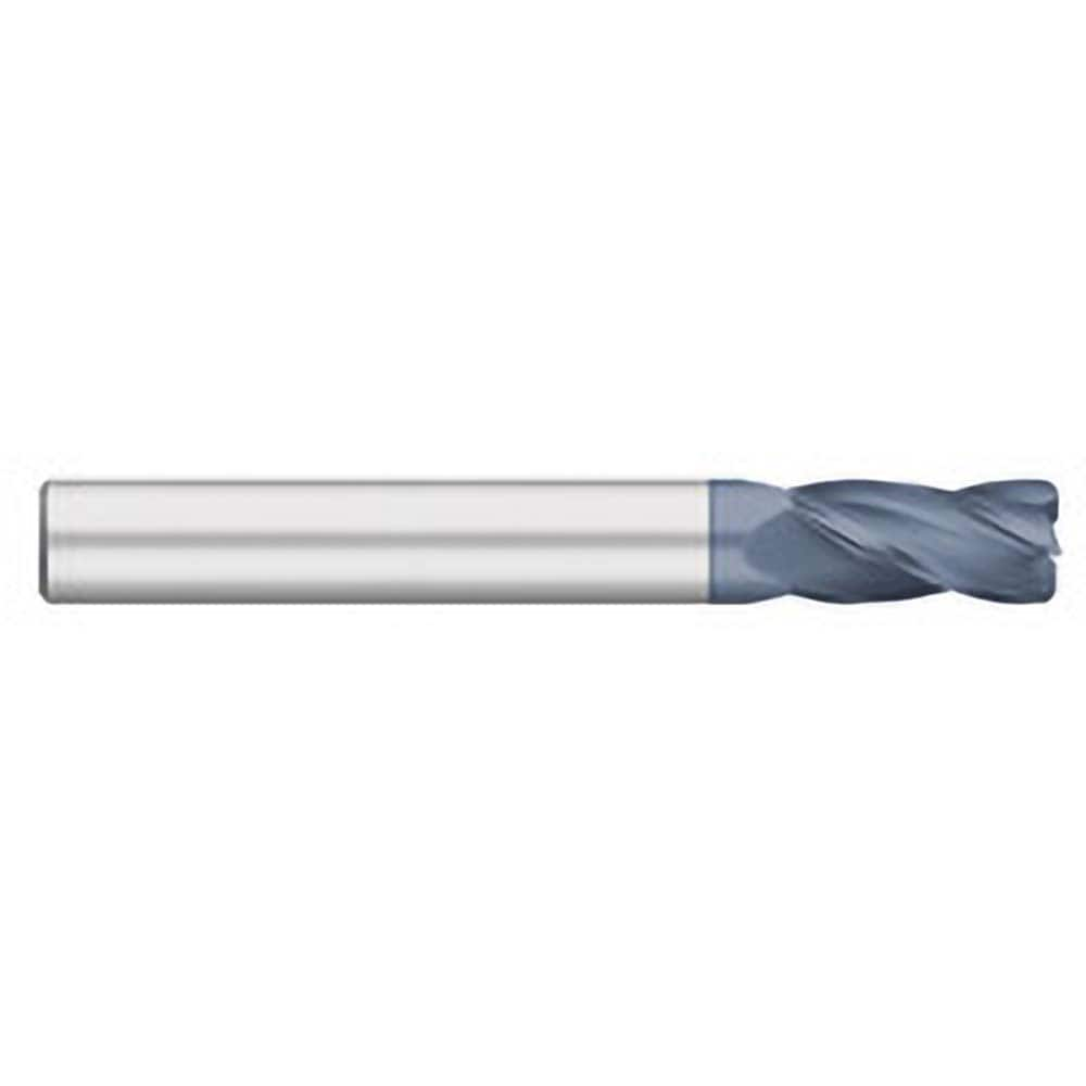 Corner Radius End Mill: 1/8″ Dia, 3/4″ LOC, 0.02″ Radius, 4 Flutes, Solid Carbide 2-1/4″ OAL, 1/8″ Shank Dia, 30 ° Helix, AlTiN Coated, Corner Radius End, Centercutting