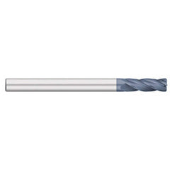 Corner Radius End Mill: 1/4″ Dia, 1-1/2″ LOC, 1/64″ Radius, 4 Flutes, Solid Carbide 4″ OAL, 1/4″ Shank Dia, 30 ° Helix, AlTiN Coated, Corner Radius End, Centercutting