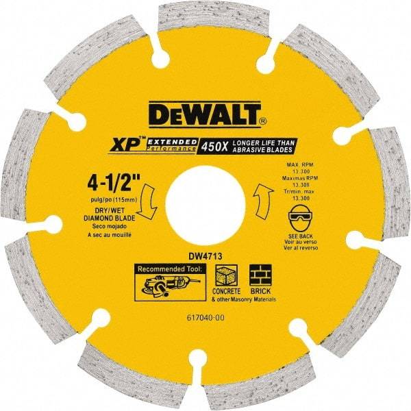DeWALT - 5" Diam, 7/8" Arbor Hole Diam, 5 Tooth Wet & Dry Cut Saw Blade - Diamond Matrix, General Purpose Action, Standard Round Arbor - Caliber Tooling