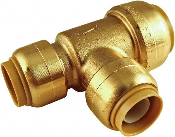 SharkBite - Brass & Chrome Pipe Fittings Type: Reducing Tee Fitting Size: 3/4 x 1/2 x 1/2 - Caliber Tooling