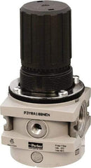 Parker - 3/4 NPT Port, 380 CFM, Aluminum Hi-Flow Regulator - 0 to 174 psi Range, 254 Max psi Supply Pressure, 1/4" Gauge Port Thread, 3-1/2" Wide x 7.2" High - Caliber Tooling