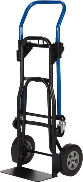 Harper Trucks - 500 Lb Capacity 44" OAH Quick Change Convertible Hand Truck - 14 x 7-1/2" Base Plate, Continuous Handle, Steel, Solid Rubber Swivel Wheels - Caliber Tooling