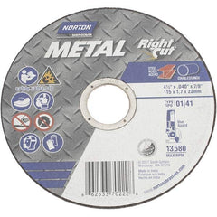 Norton - 4-1/2 x 0.04, 7/8" Hole 46 Grit Aluminum Oxide Cutoff Wheel - Exact Industrial Supply