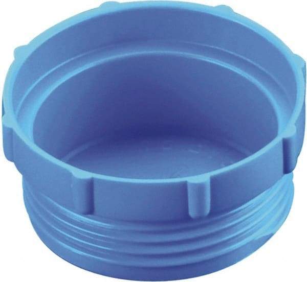 Caplugs - Serrated Round Head, Threaded Plug - 45/64" Long, High-Density Polyethylene, Blue - Caliber Tooling