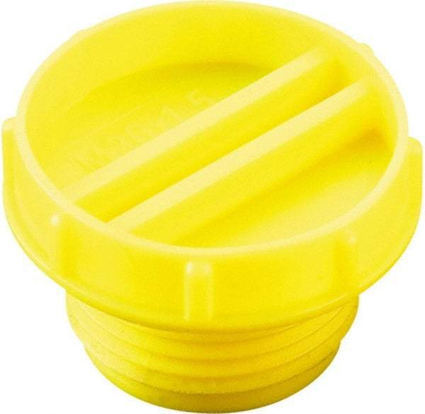 Caplugs - Serrated Round Head with Slot, Threaded Plug - 21.08mm OD, Low-Density Polyethylene, Yellow - Caliber Tooling