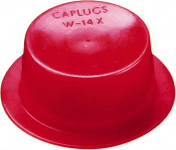 Caplugs - 0.183" ID, Round Head, Tapered Cap/Plug with Flange - 0.62" OD, 23/64" Long, Low-Density Polyethylene, Red - Caliber Tooling