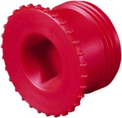 Caplugs - Serrated Round Head, Square Drive, Threaded Plug - 1.56" OD, 31/32" Long, Polypropylene, Red - Caliber Tooling