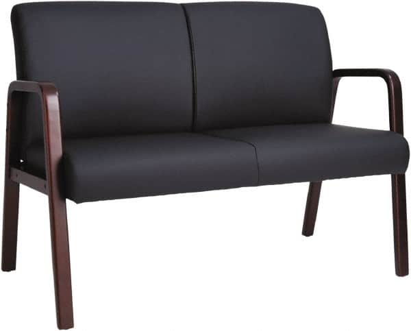 ALERA - 33" High Reception Lounge Chair - 44" Wide x 26-1/8" Deep, Leather Seat, Black & Mahogany - Caliber Tooling