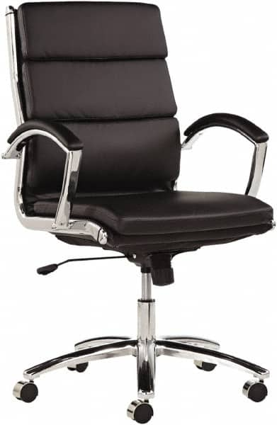 ALERA - 42-1/8" High Mid Back Chair - 24" Wide x 27-1/4" Deep, Leather Seat, Black - Caliber Tooling