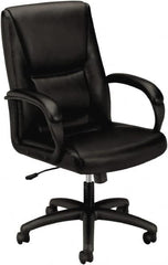 Basyx - 45" High Executive Mid Back Chair - 25" Wide x 39-1/4" Deep, Leather Seat, Black - Caliber Tooling