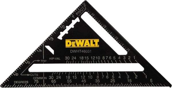 DeWALT - 7" Blade Length x 7" Base Length, Aluminum Rafter Square - 1/8" Graduation, 1" Base Width - Caliber Tooling