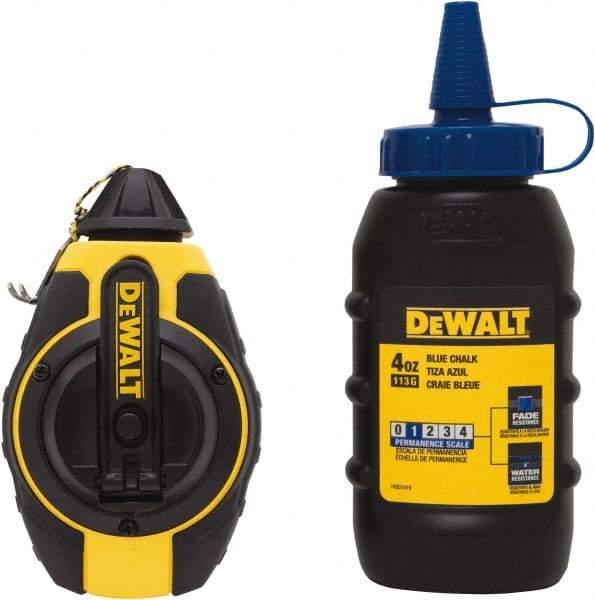 DeWALT - 100' Long Reel & Chalk Set - Yellow & Black, Includes 4 oz Blue Chalk - Caliber Tooling