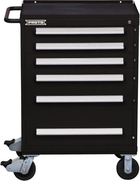 Proto - 6 Drawer Steel Tool Roller Cabinet - 30" Wide x 42-1/2" High x 21-3/8" Deep, Ball Bearing Drawer Slides, Black - Caliber Tooling