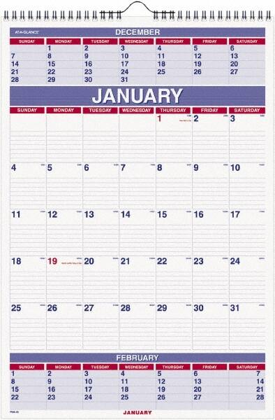 AT-A-GLANCE - 12 Sheet, 8-3/4 x 10", Wall Calendar - White - Caliber Tooling