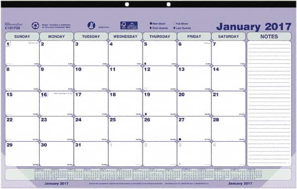 Brownline - 12 Sheet, 6-7/8 x 8-3/4", Desk Pad Calendar - Blue, White & Green - Caliber Tooling