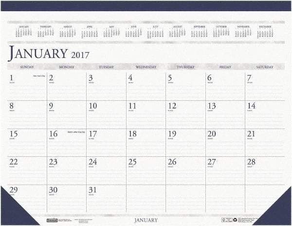 House of Doolittle - 12 Sheet, 8-1/2 x 11", Desk Pad Calendar - White & Blue - Caliber Tooling