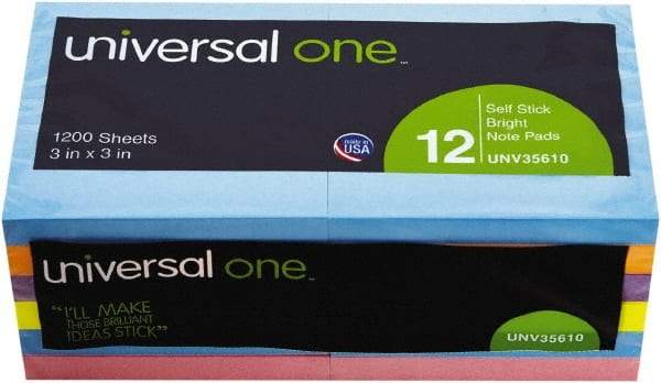 Universal One - 100 Sheet, 4-1/8 x 6-3/4", Plain Self-Stick Notes - Assorted Colors - Caliber Tooling