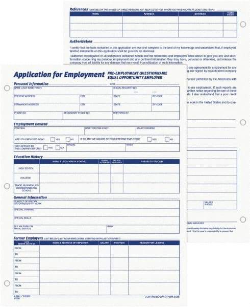 TOPS - 50 Sheet, 8-3/8 x 11", Employment Application Form - White - Caliber Tooling