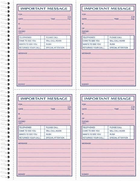 TOPS - 400 Sheet, 8-1/2 x 11-3/4", Telephone Message Book - Pink - Caliber Tooling