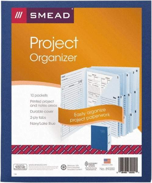 SMEAD - 8-1/2 x 11", Letter Size, Navy Blue, Expansion Folders - 1/3 Tab Cut Location - Caliber Tooling